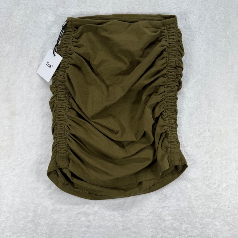 Aritzia Tna Ruched Mini Skirt Olive Green‎ Bodycon Stretch Fitted Casual 2XS